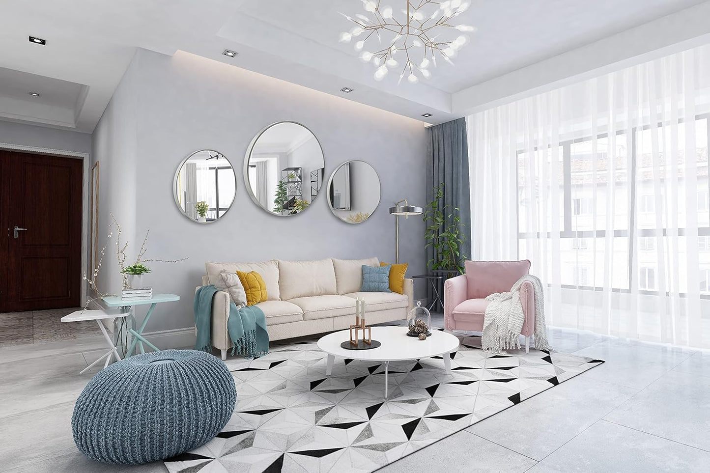 FrameWorks 24" Deluxe Contemporary Silver Circular Aluminum Mirror