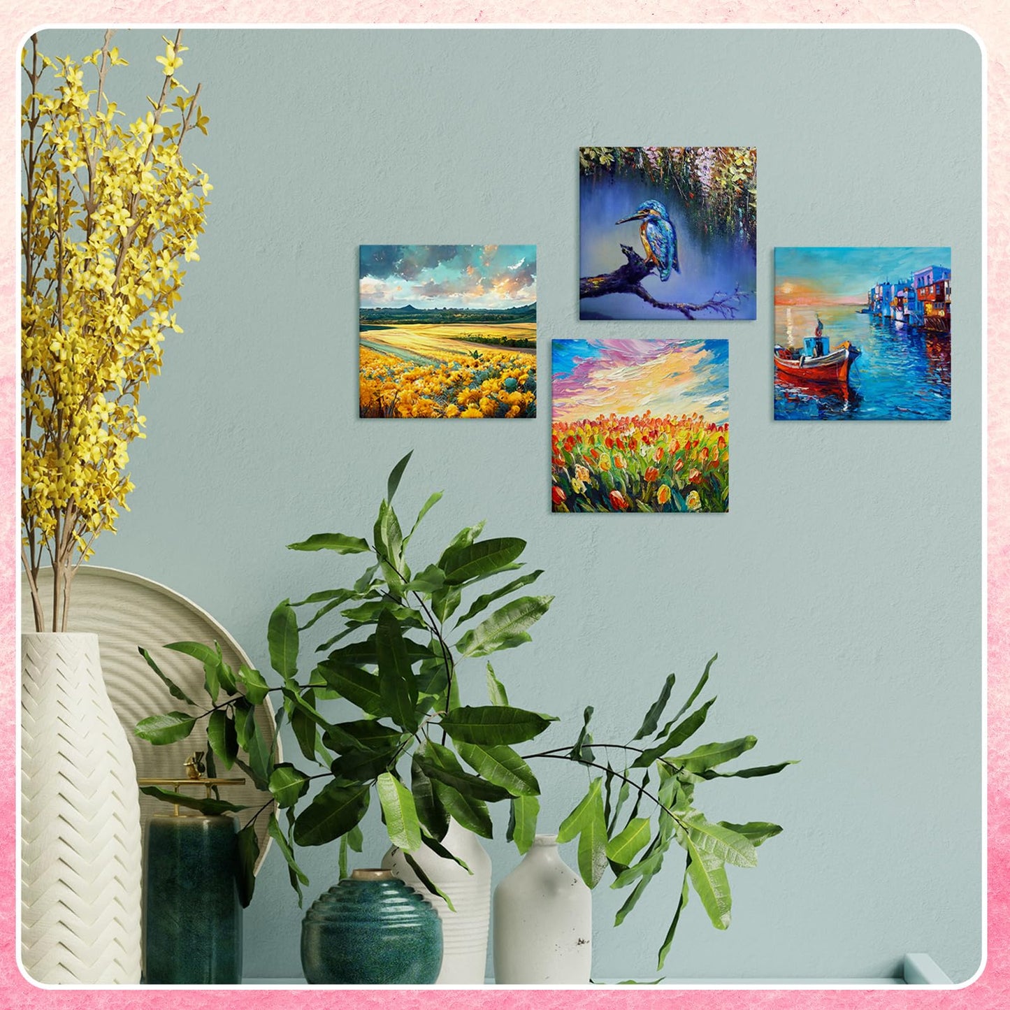 Moinchore 100 Pcs Mini Painting Canvas Panels Art Painting Canvases Panels Cotton Blank White Small Canvas Acid Free Boards for Watercolor Acrylic Oil Paint(4 x 4 Inch)