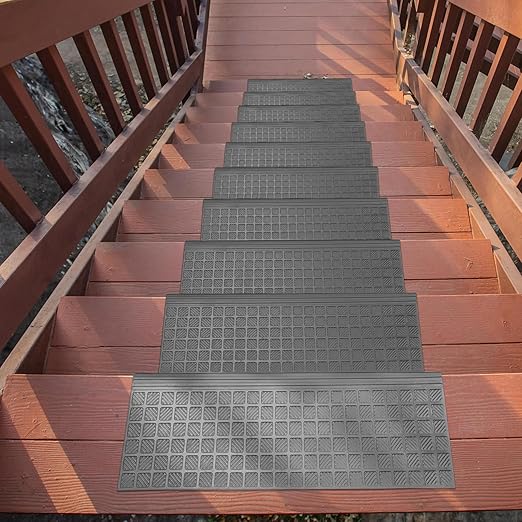 Ottomanson Outdoor Bullnose Stair Treads – Grid Heavy-Duty Non Slip Stair Mats – Strong Grip for Concrete, Brick & Textured Steps – Requires Fastening on Wooden & RV Steps, Pack of 5
