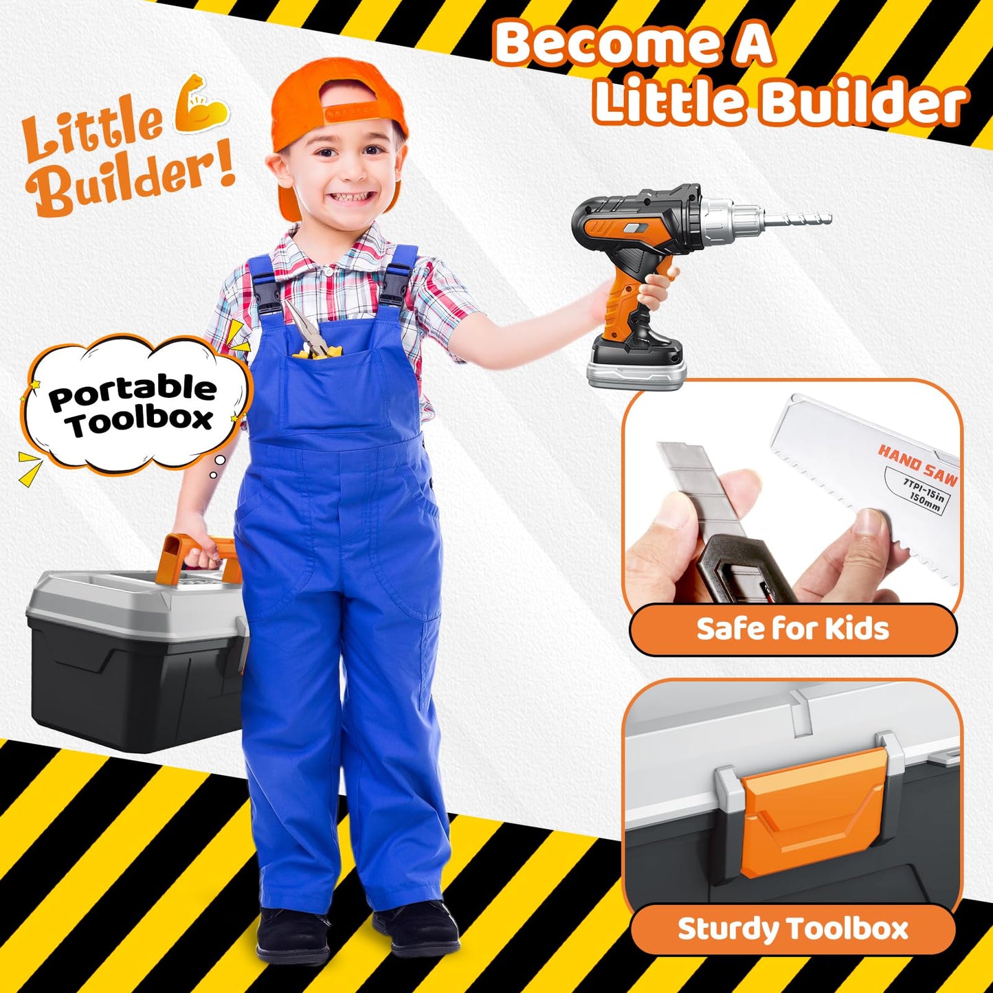 OCHIDO 46PCS Kids Tool Set with Portable Tool Box & Electronic Toy Drill, Toddler Tool Set,Tool Play Toys Construction Tools for Kids, Christmas & Birthday Gifts for Boys Ages 3 4 5 6