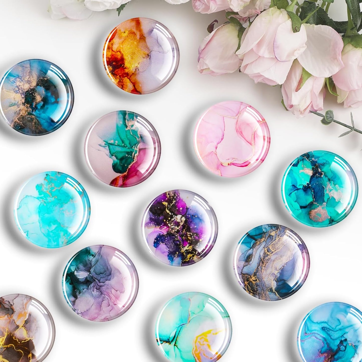 FINDMAG 12 Pcs Cute Fridge Magnet Sticker, Glass Refrigerator Magnets, Strong Magnets for Whiteboard, Classroom, Kitchen, Office, Home, Cabinet, and Photos