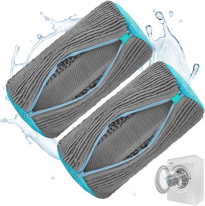 2Pcs Shoe Washing Machine Bag Laundry Shoe Bag for Washer and Dryer Deep Clean Reusable Shoe Cleaning Bags Includes 2 Storage Dust Bags for Shoes,Gym,Tennis,Sports 2 Sneaker Washing Machine Bag Grey