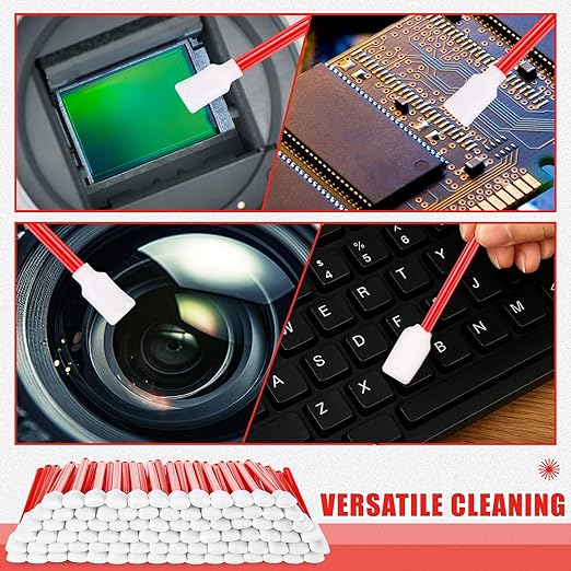 Dunzy 300 Pcs Foam Cleaning Swab Stick 5.12" Red Square Rectangle Sponge Tip Swabs for Solvent Format Inkjet Printer Optical Equipment