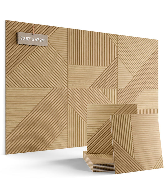 Fluxynara Large Felt Bulletin Board,Cork Board Alternative 70.87'' x 47.24'' Art Acoustical Wall Panels-6 Pack with 60 Adhesive Tabs,for Recording Studio/Home Offices-Natural Oak/Crossing Lines