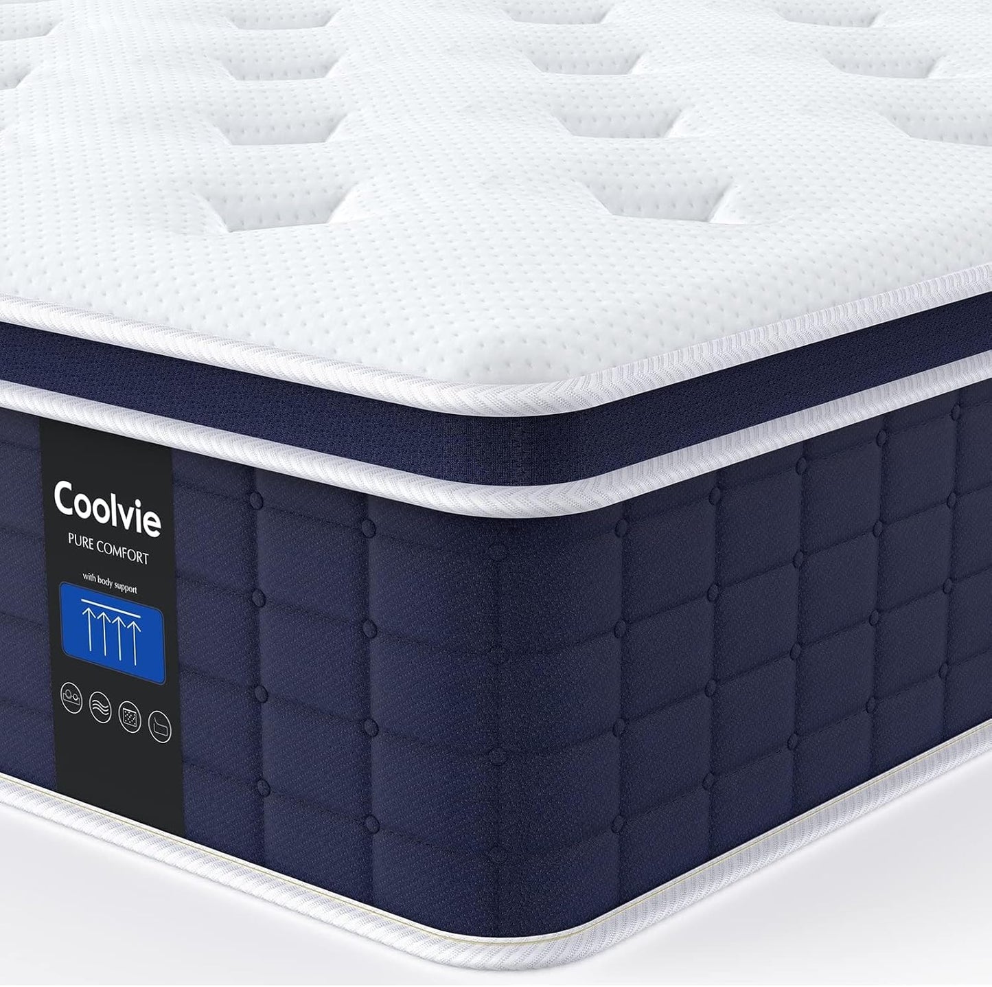 Coolvie 14 Inch Queen Mattress, Medium Firm Memory Foam Queen Size Mattresses in a Box, Hybrid CertiPUR-US® Certified Foam Pocket Springs for Motion Isolation & Pressure Relieving, 100-Night Trial