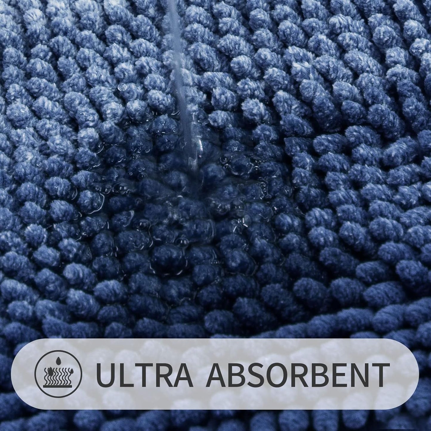 Gibelle Blue Bathroom Rugs, Luxury Chenille Bath Mat, Small Non Slip Shower Rug and Bath Room Floor Mats, Machine Washable, Quick Dry Bathmat, Soft Cozy Plush Rug for Tub, 20" x 32"