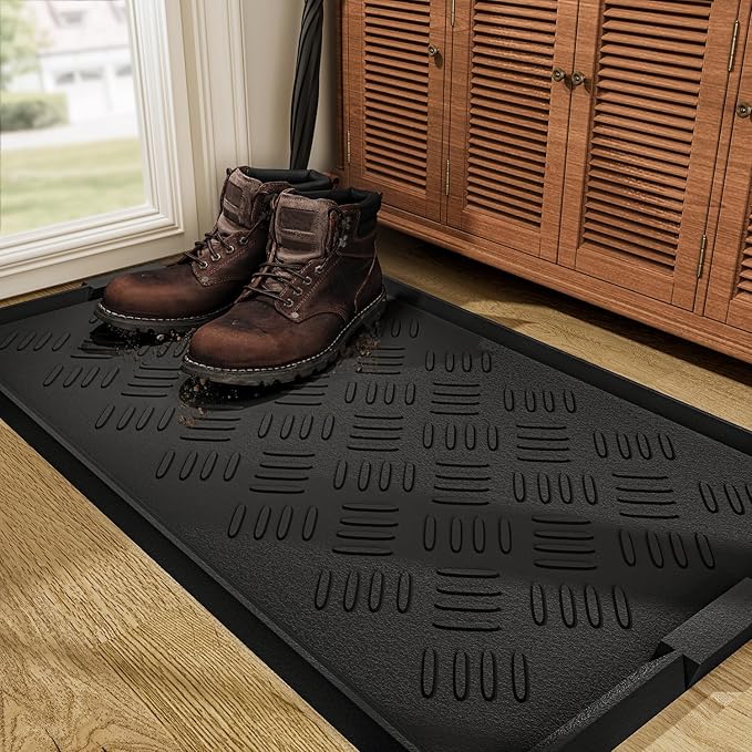 tchdio Rubber Boot Tray, Non Slip Shoe Tray for Entryway, Multipurpose Boot Mat Tray, Durable Entryway Mud Mat Tray for Front Door, 16x27.5 Inches