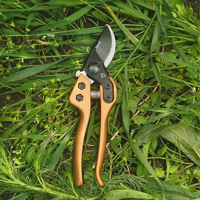 Pruning Shears for Gardening, Garden Scissors and Clippers for arthritis weak, Professional Branch Garden Secateurs (Gold)