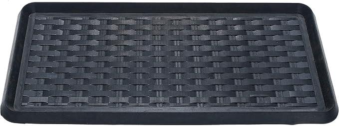 HF by LT Panama Weave Rubber Boot Tray, 32 x 16 inches, One-Piece Seamless Construction, Durable Vulcanized Rubber, Year Round Use Indoors or Outdoors, Black