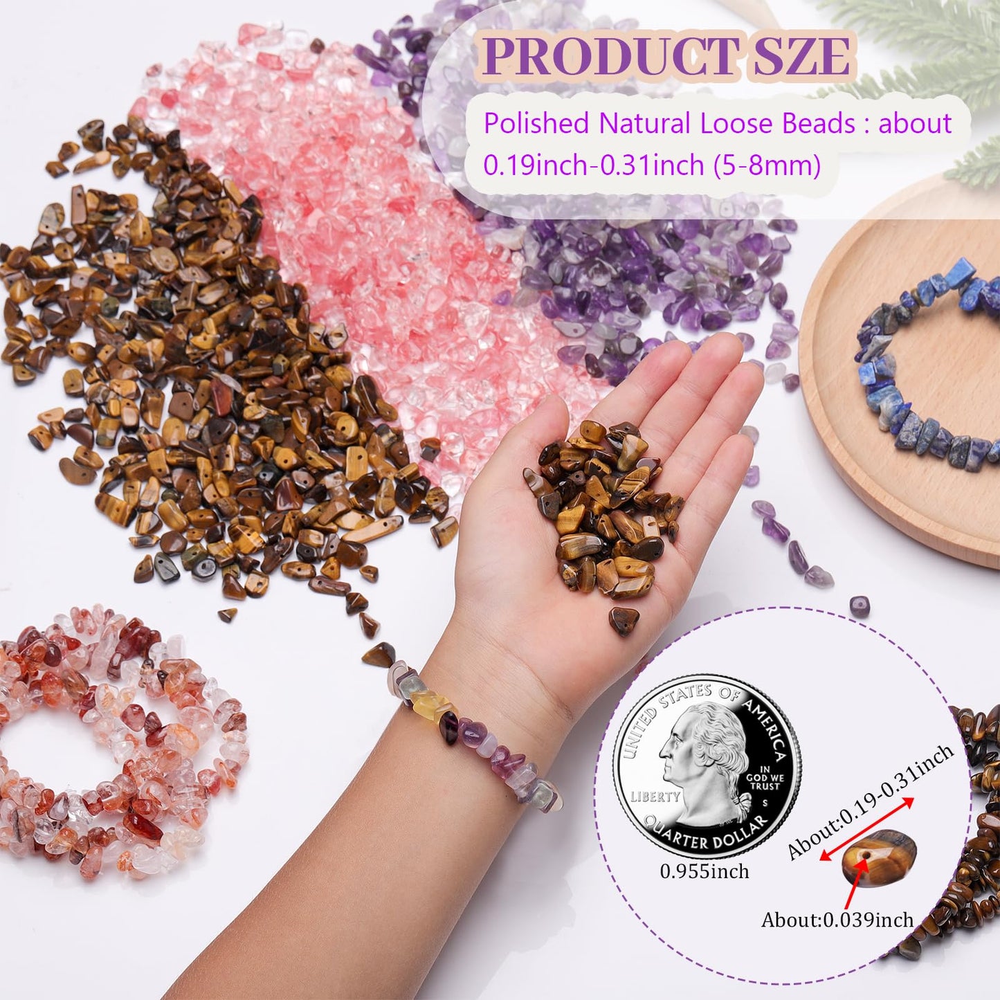 400pcs Natural Chip Stone Beads for Jewelry Making Clear Quartz 5-8mm Irregular Gemstones Healing Crystal Loose Rocks Bead Hole Drilled for Ring Earrings Necklace Bracelet Making DIY Art Crafts