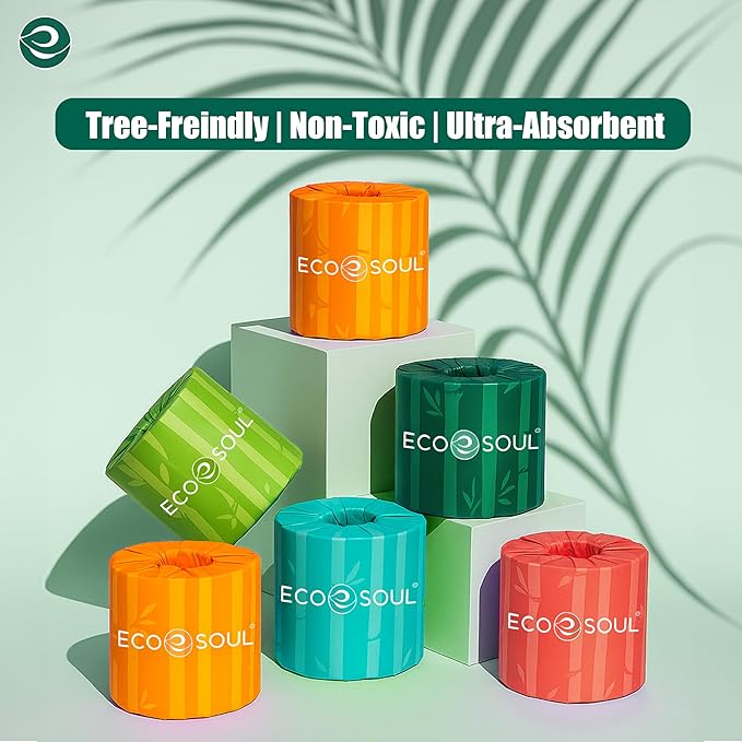ECO SOUL Bamboo Toilet Paper 12 Mega Rolls 3 Ply, 300 Sheets per Roll | Eco-Friendly Septic Safe Organic Bath Tissues Sustainable Toilet Paper Compostable - FSC Certified