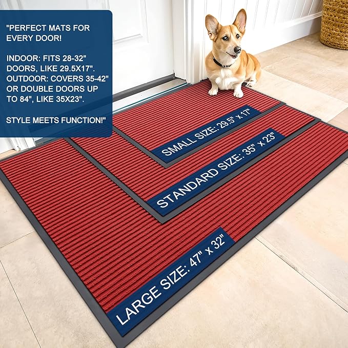 OLANLY Front Door Mat Indoor Outdoor Entrance, Waterproof Heavy Duty Doormat, Fade Resistant, Low Profile, Easy Clean Patio Porch Welcome Floor Mats for Entry, 59x20, Red