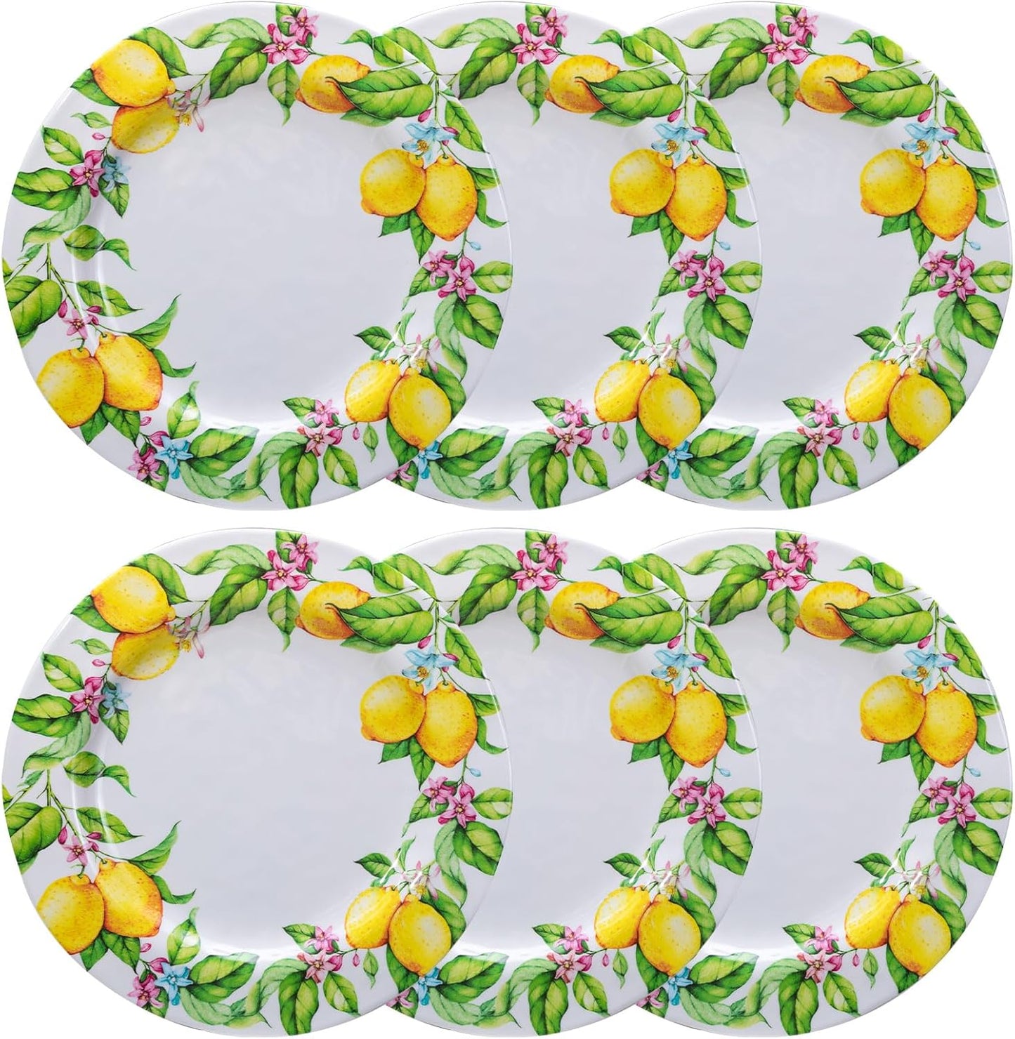 LEHAHA Melamine Dinner Plate Set of 6, 11” inch Lemon Plates Set, BPA Free, Lightweight and Break Resistant, Great for Parties, RVs, Picnic and Camping Trailer, Dishwasher Safe