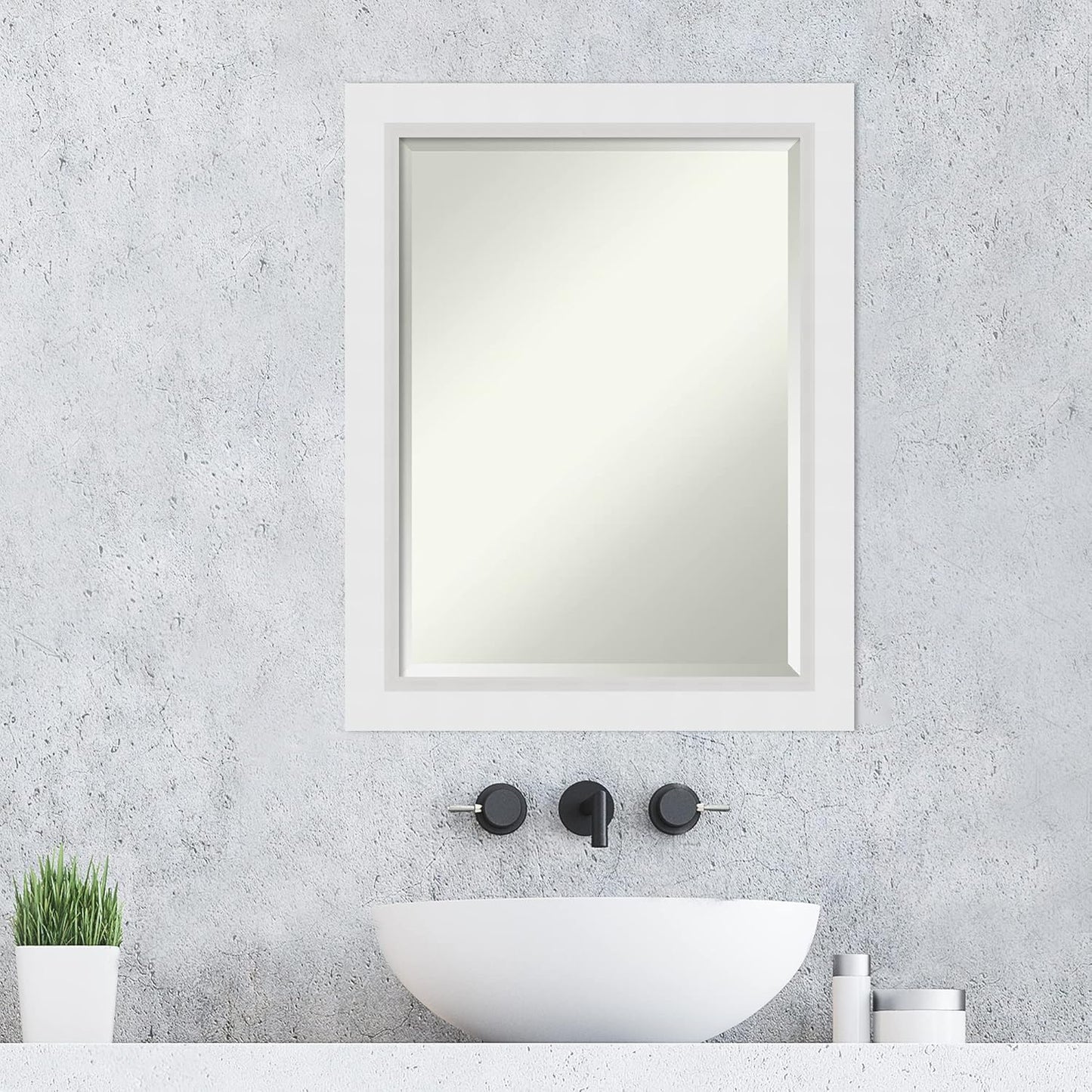 Amanti Art White Bathroom Mirror for Over Sink, 28x22 Blanco White Rectangle Vanity Mirror, Medium Modern Contemporary Wood Frame, Hangs Horizonally and Vertically, Bathroom Wall Decor, Beveled Edge