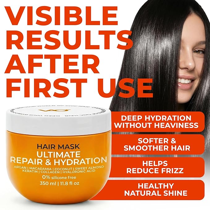 VAO Deep Conditioning Hair Mask for Damaged Hair – Intensive Hydrating Hair Treatment with Argan Oil, Shea Butter, Keratin, Hyaluronic Acid – Deep Conditioner for All Hair Types – 11.8 Fl Oz