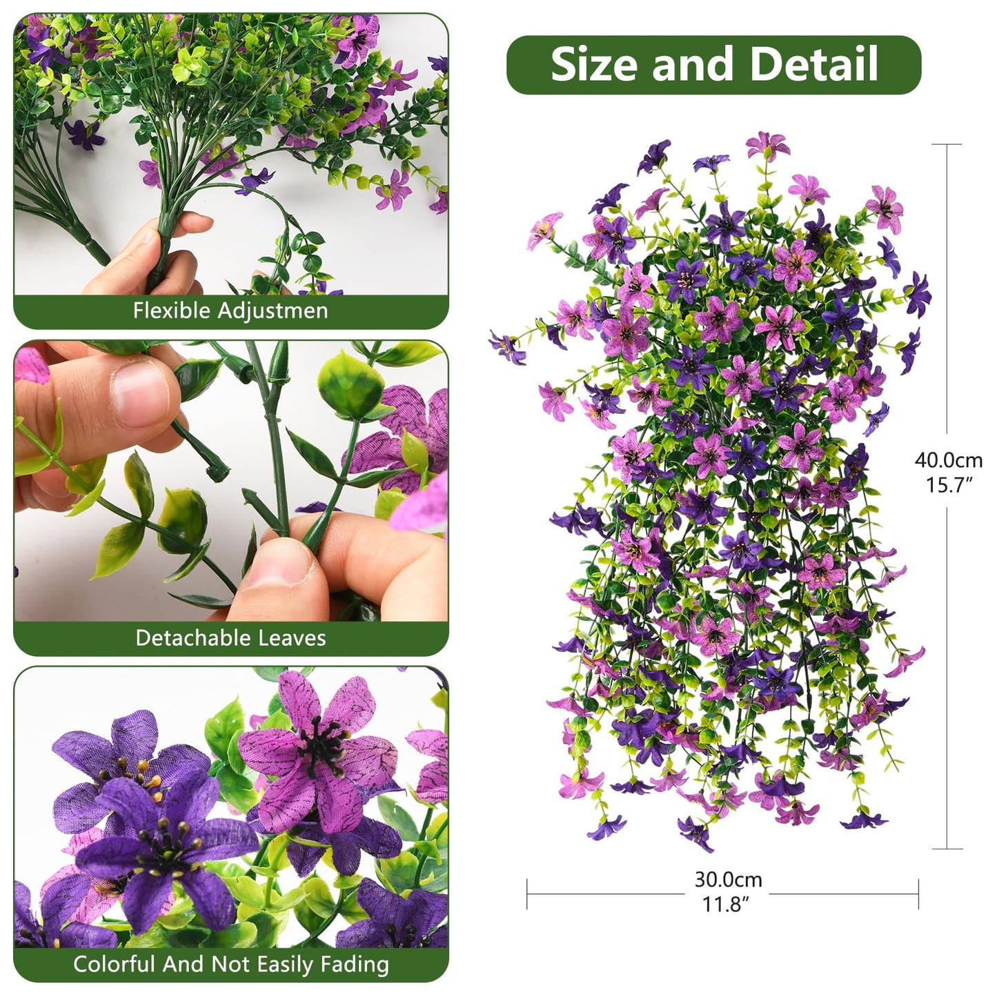 Homsunny Artificial Fake Hanging Flowers Plants for Outdoor Spring Summer Decoration, 2 PCS Faux Silk Flower Outside Planter UV Resistant Look Real for Front Patio Porch Home Decor (Double Purple)