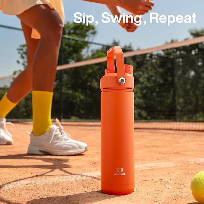 ENCOOL Insulated Water Bottle with Straw Stainless Steel Water Bottle, Leak-Proof, BPA-Free, Double Wall Vacuum Keeps Cold for 24 Hours for Sports, Travel, School (32 oz, Moderate Orange)