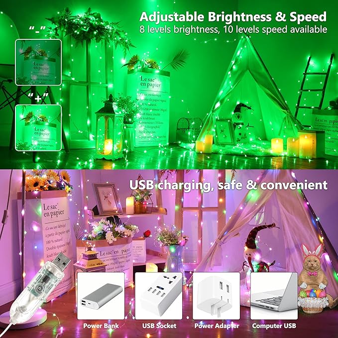 BrizLabs Valentine Fairy String Lights, 33ft 100 LED Color Changing Christmas Fairy Lights with Remote Timer, USB Pink White Fairy Light Music Sync RGB Twinkle Light for Xmas Halloween Party Wedding