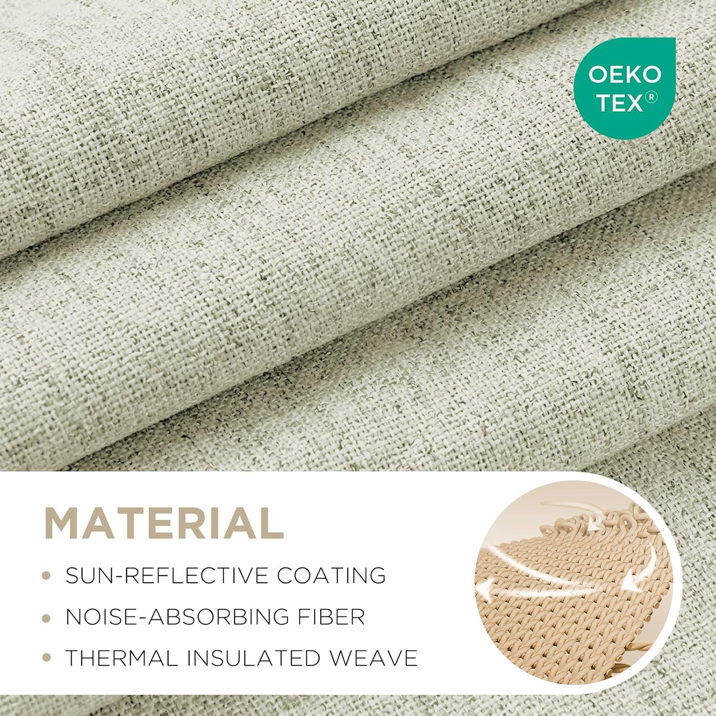 Joydeco 100% Blackout Curtains for Bedroom - Natural Linen Curtains 37" W x 108" L Long, Thermal Insulated 2 Panels Light Beige. Room Darkening Light Blocking Drapes for Living Room
