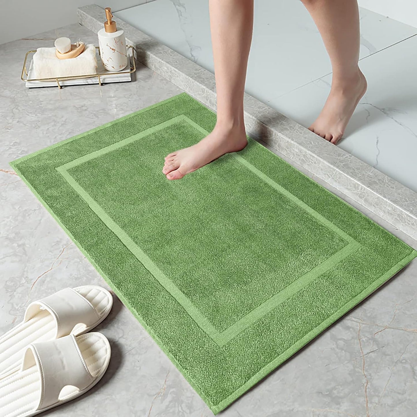 DAN RIVER Classic Cotton Bath Mats Set of 2 – Not a Bathroom Rug, Ultra Soft, Highly Absorbent & Machine Washable Bath Mat Towel for Bathroom Floor Mat – Durable, Quick-Dry, 21x34 Inches, Sage Green