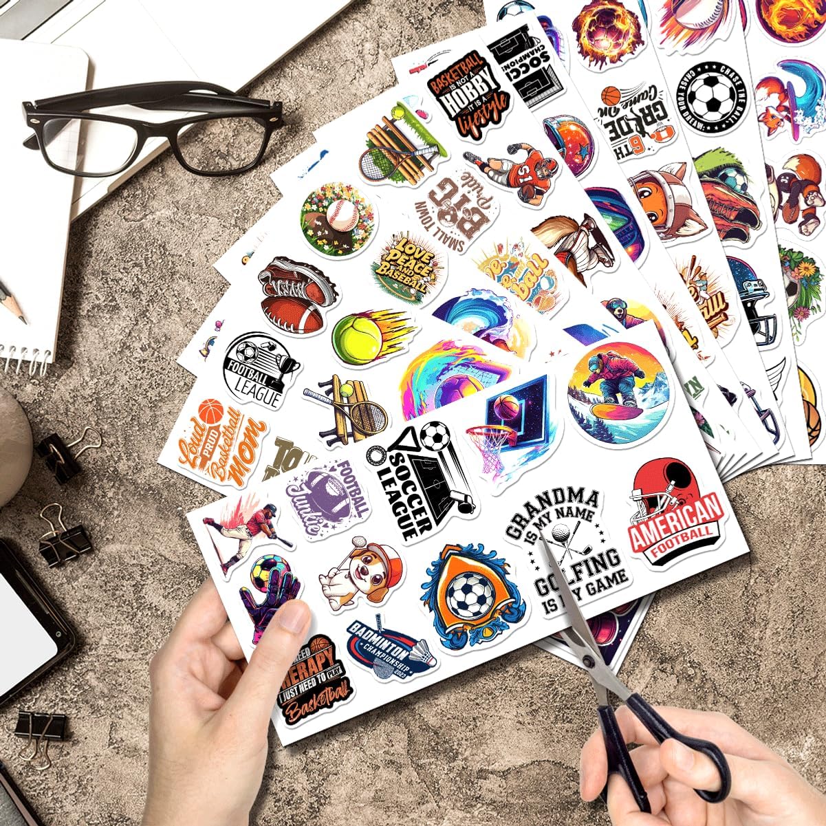 Sports Motivational Stickers 108Pcs Pack for Water Bottles Skateboards Lockers Laptops Football Basketball Soccer Tennis Golf Decals Waterproof Vinyl Teens Kids