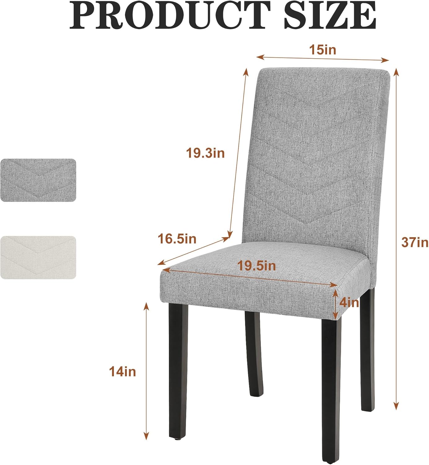 VECELO Upholstered Dining Chairs Set of 6, Fabric Wood Legs High Back for Kitchen Living Room, Light Gray
