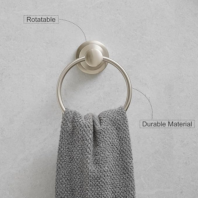 Hoimpro Brushed Nickel 2-Piece Bathroom Bath Set, Wall Mounted Bathroom Hardware Fixture (Towel Ring Holder, Toilet Paper Towel Holder), Bathroom Accessories, Stainless Steel and Zinc Alloy