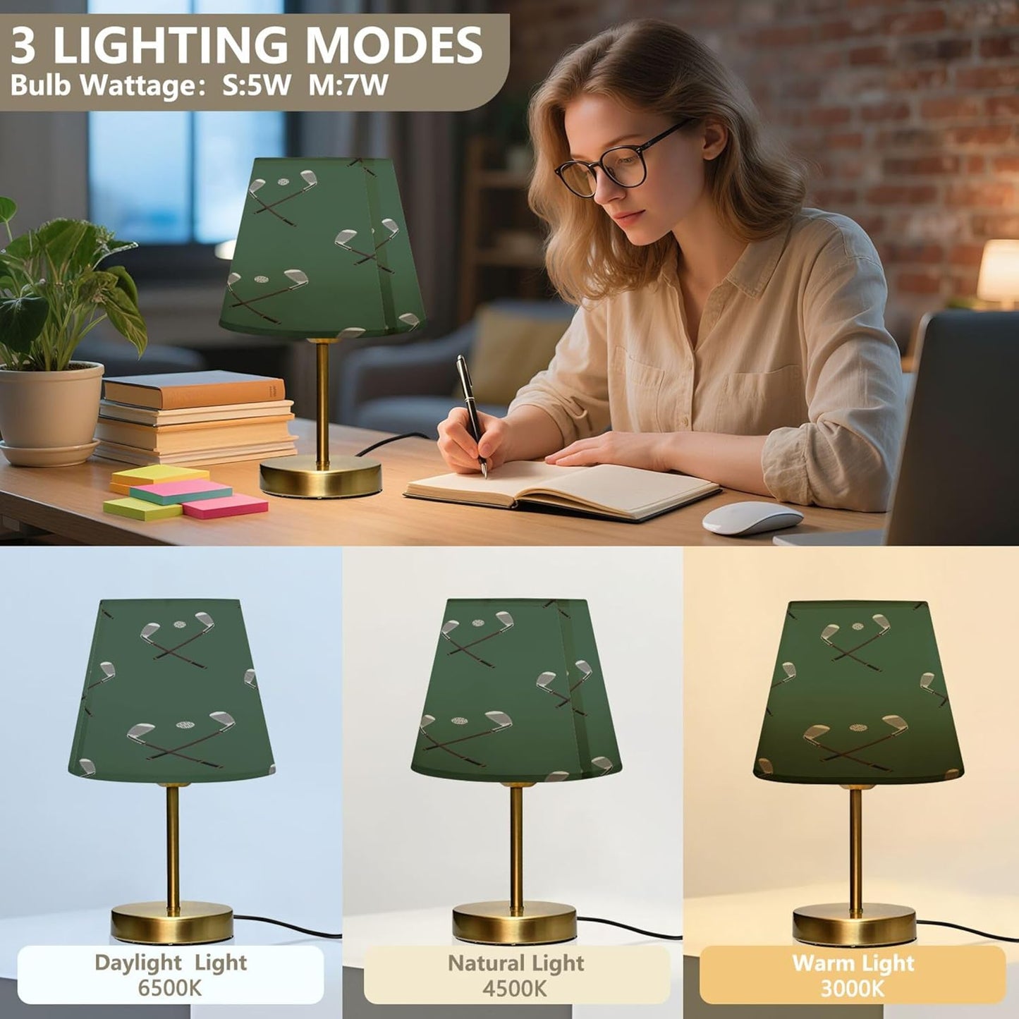 Sport Golf Club Ball Dimmable Table Lamp Night Light Bedroom Lamps for Nightstand Living Room Dorm Home Office Desk, LED Bulb Included, M