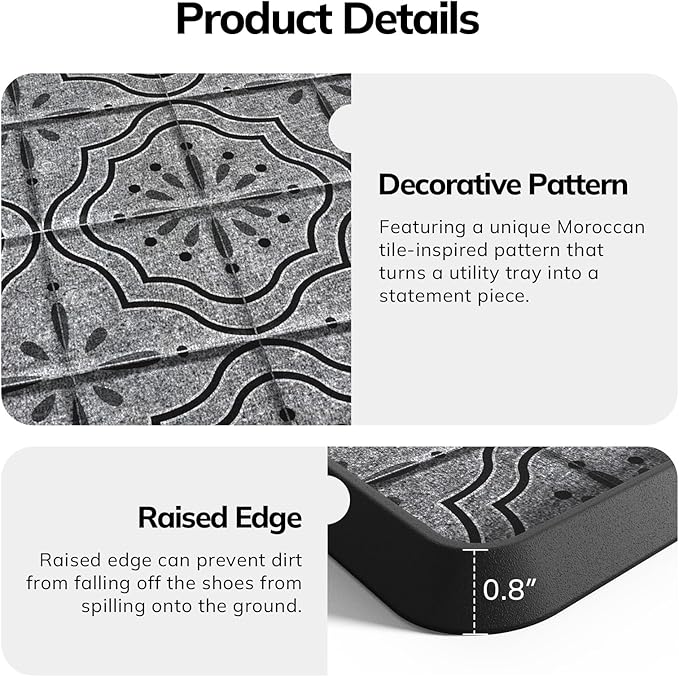 Mibao Boot-Tray Heavy Duty Rubber Shoe Mat with Lip Waterproof Shoe Tray for Entryway Indoor Outdoor Multi Use, Non-Slip Shoe Cleaning Shoe Storage with Artistic Prints, 16" x 27.5", Grey