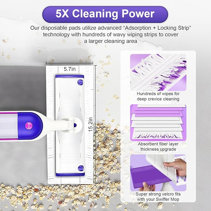 32 Count Disposable Power Mop Pads for Swiffer Power Mop Pad, 14-Layer Thickened, Spray Cleaning Repalcement Mopping Pads for All Finished Floors