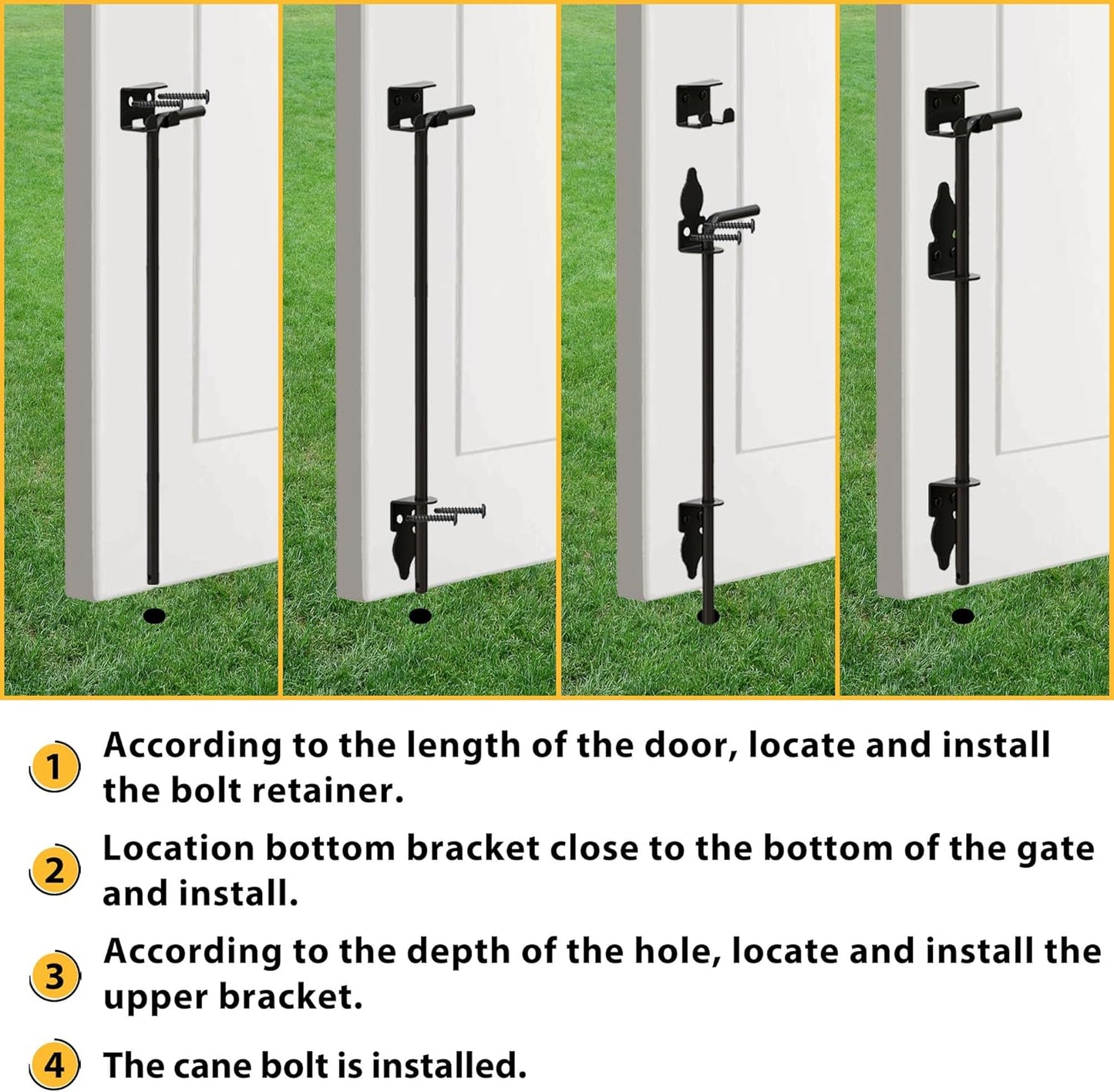 24" Heavy Duty Cane Bolts for Gates with Black Rustproof Powder Upgraded Hardware Gate Drop Rod for Wood PVC Vinyl Fences Gates, Double Doors-2 Pack