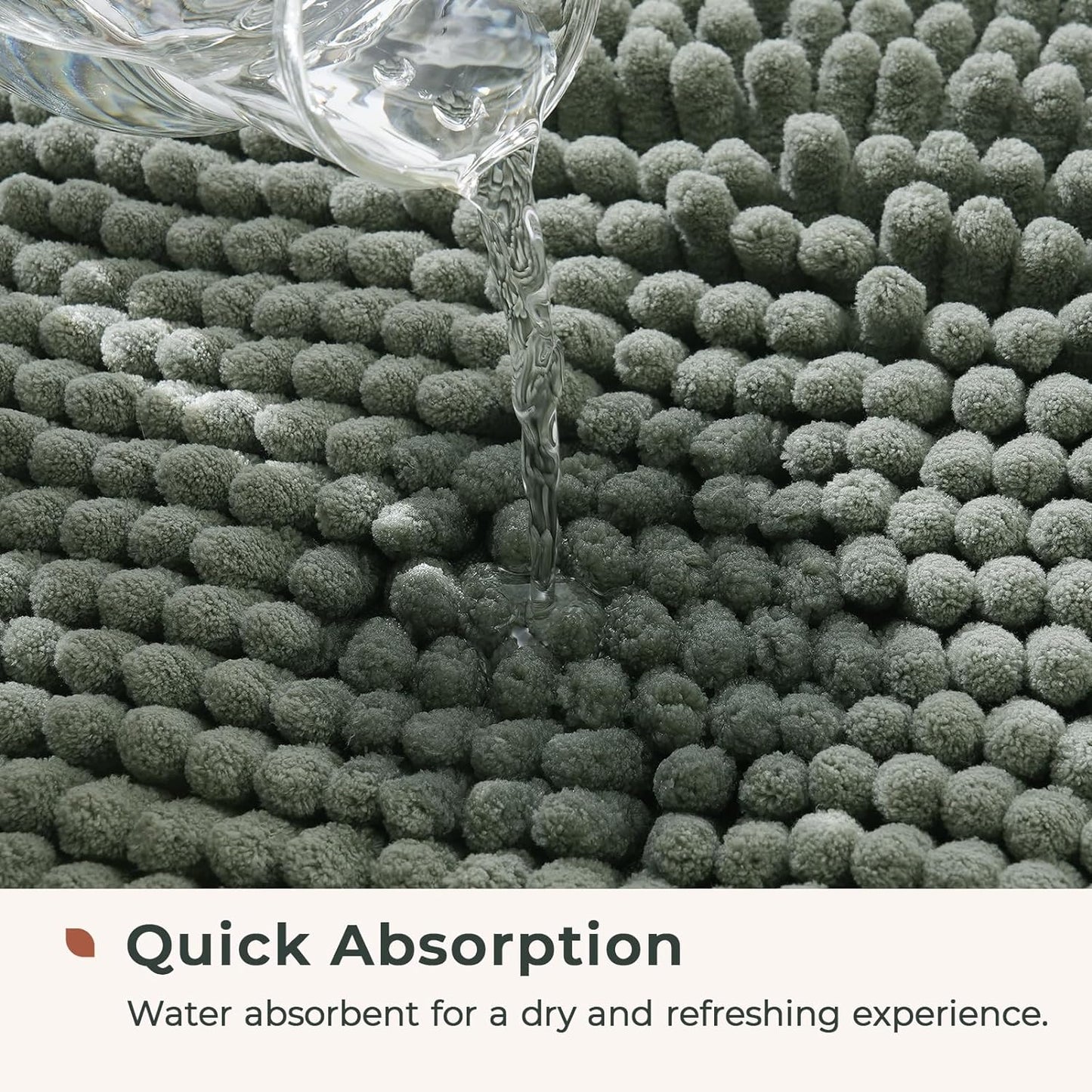 FRESHMINT Large Chenille Bathroom Rugs Mat 36"x24", Non-Slip Bath Mat for Bathroom Floor & Bathtub, Washable Shower Shag Bath Rugs, Soft Fluffy Thick Water Absorbent Microfiber Shower Mat, Sage Green