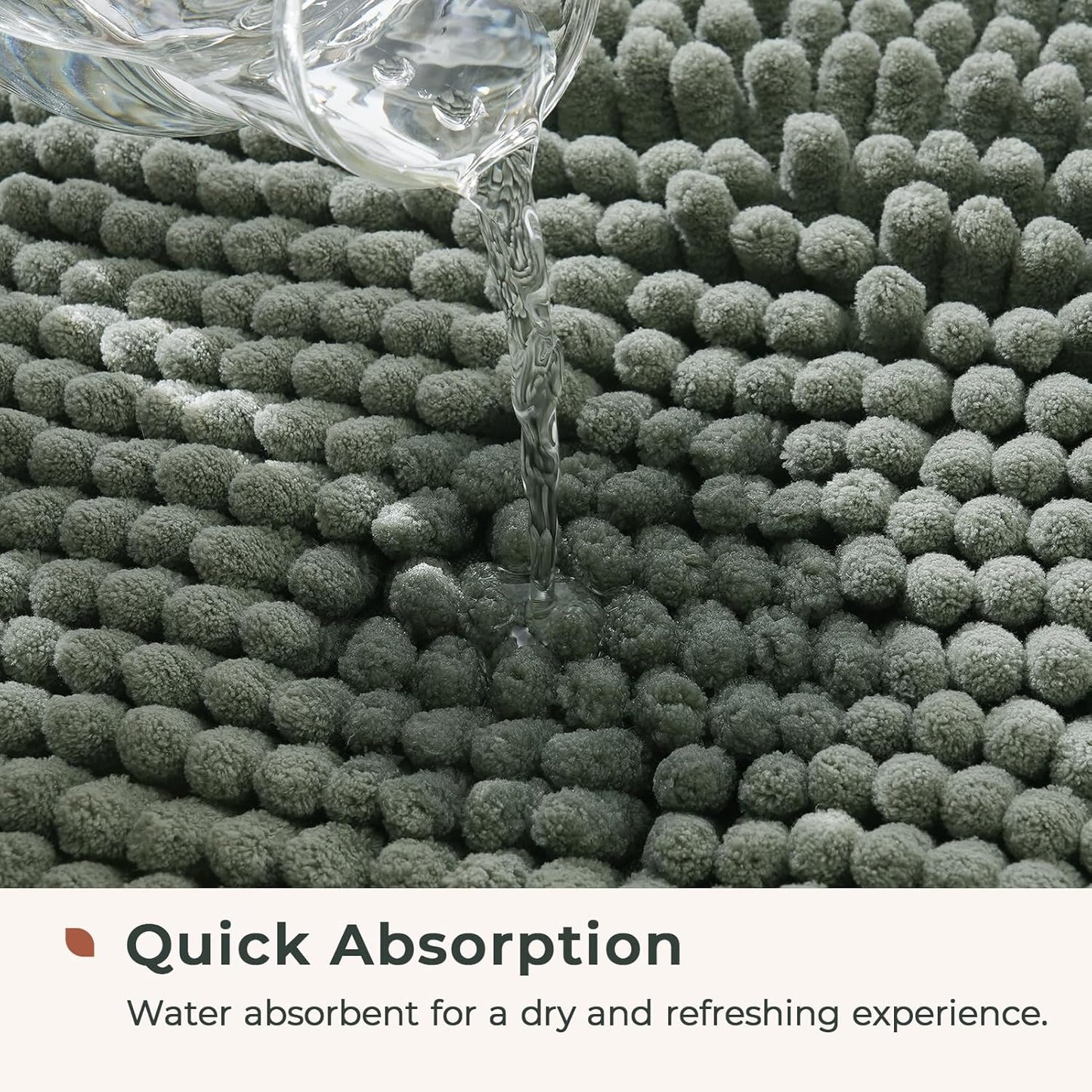 FRESHMINT Chenille Bathroom Rugs Mat 32"x20", Non-Slip Bath Mat for Bathroom Floor & Bathtub, Washable Soft Shower Shag Bath Rugs, Fluffy Thick Water Absorbent Microfiber Shower Mat, Sage Green