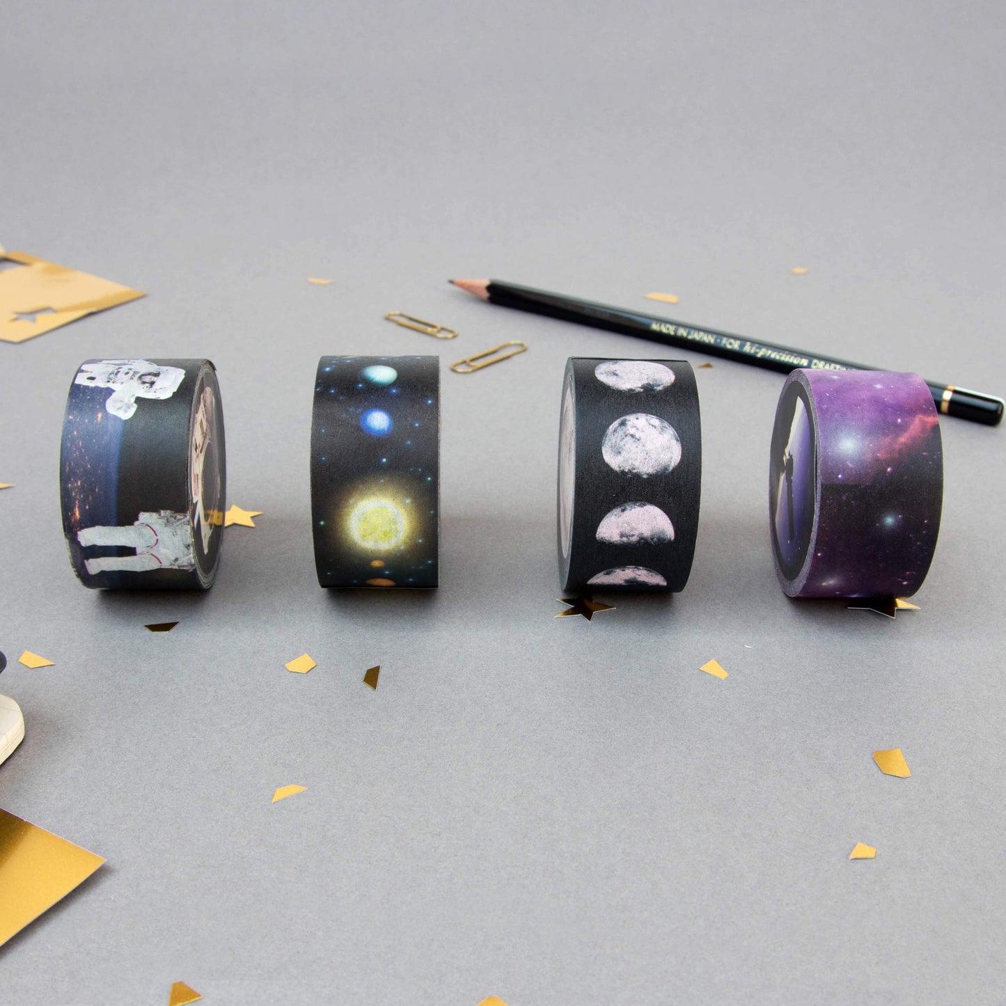 Suck UK | Washi Tape | Space Themed Washi Tape Sets of 4 | Wide Paper Tapes Space Gifts | Aesthetic Stationary Supplies & Scrapbook Accessories | Japanese Stationery & Tapes for Scrapbooking