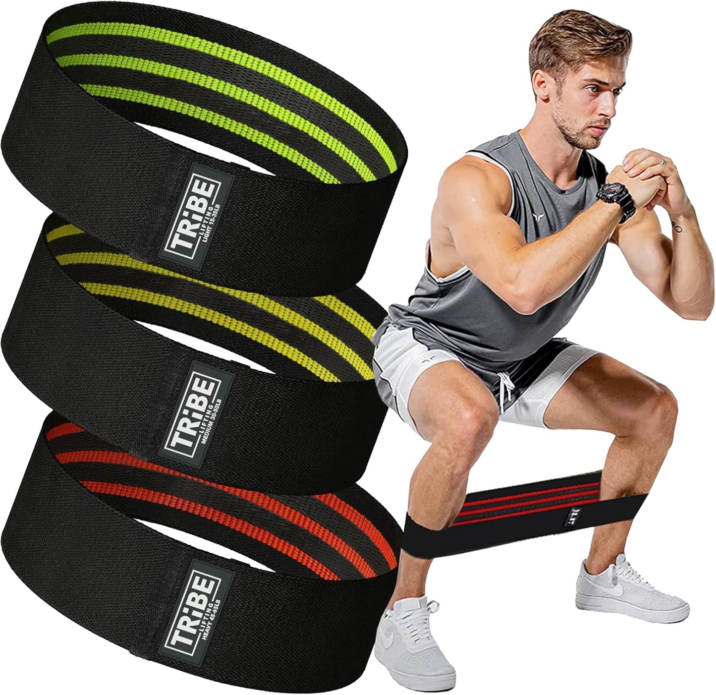 Tribe Lifting Fabric Resistance Bands for Legs - Workout Bands Resistance Bands for Men and Women - Booty Bands for Working Out - Exercise Bands Resistance Bands Set - Elastic Bands for Exercise