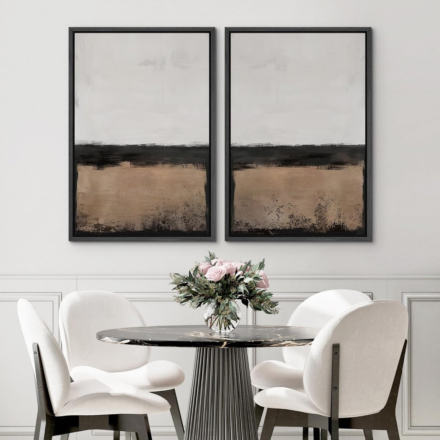 SIGNWIN Framed Canvas Print Wall Art Abstract Landscape Neutral Tones with Horizon Line Illustrations Modern Art Decorative Contemporary for Living Room, Bedroom, Office - 16"x24"x2 Black