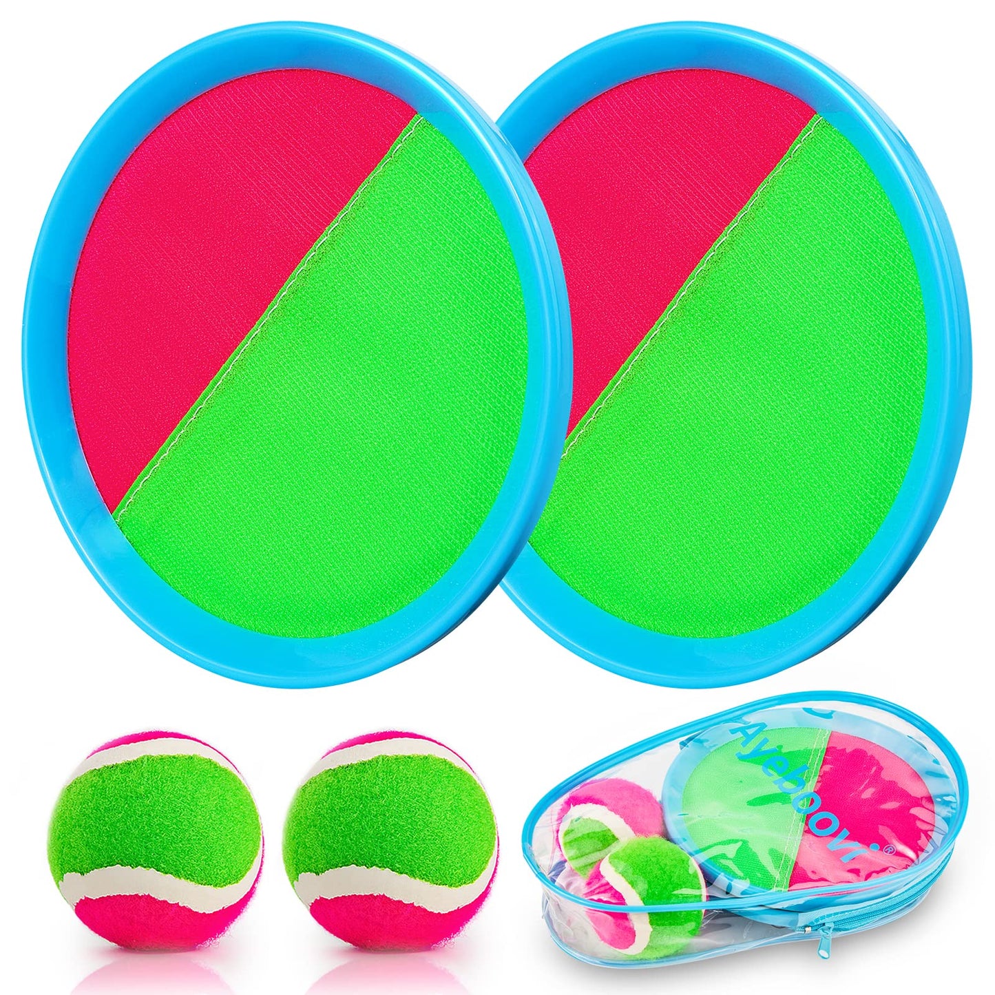 Ayeboovi Toss and Catch Ball Game Outdoor Beach Pool Kids Toys Outside Lawn Yard Games for 3 4 5 6 7 8 9 10 11 12 Year Old Girls Boys Toys Birthday Gift Easter Basket Stuffers (2 Paddles 2 Balls)