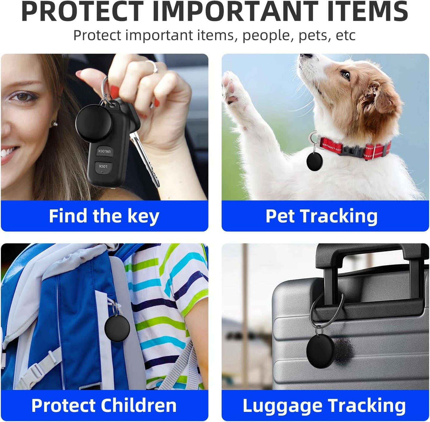 Air Tracker Tags-2 Pack Tracker Tag Work with Apple Find My (iOS 14.6 Above Only) Smart Tag Item Finders for Key, Luggage, Backpack，etc.(Black, 2 Pack)