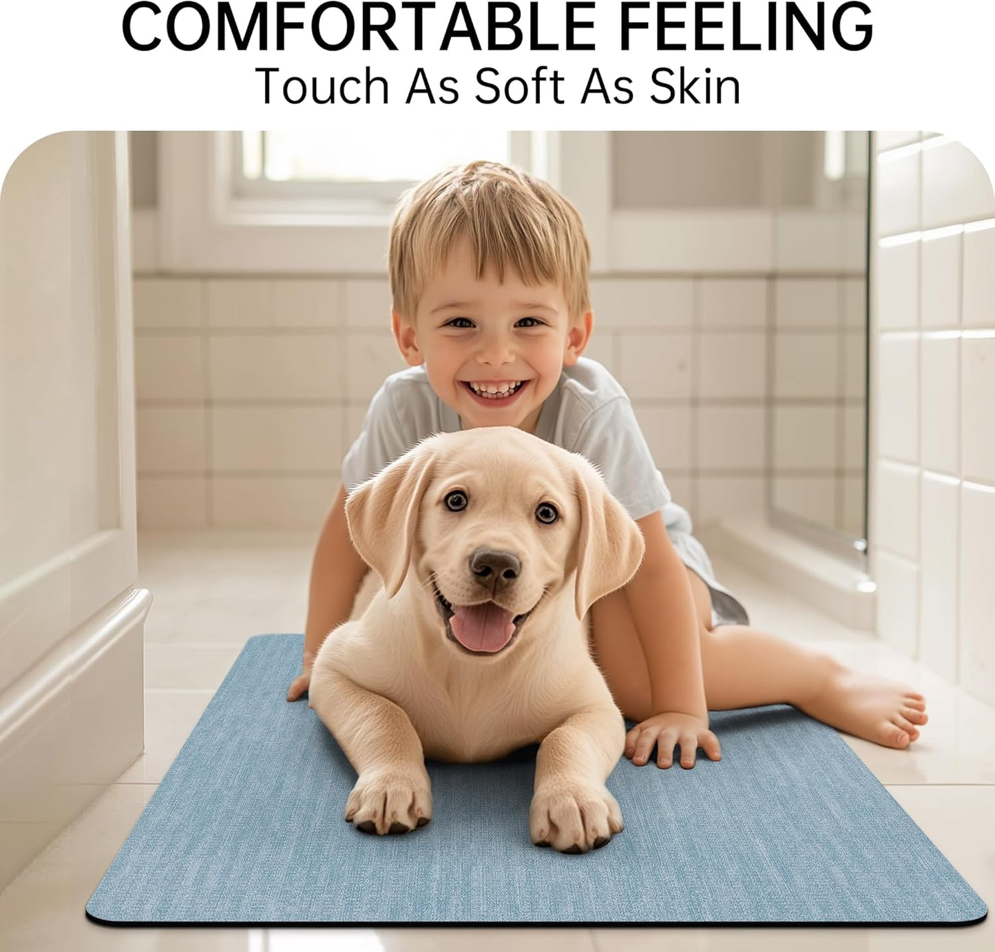 Mecko Bath Mat Rug, Rubber Non-Slip Quick Dry Absorbent Thin Bathroom Rugs Fit Under Door Bathroom Floor Mats-Shower Rug for in Front of Bathtub, Room Floor, Shower Room(Light Blue,24"x48")