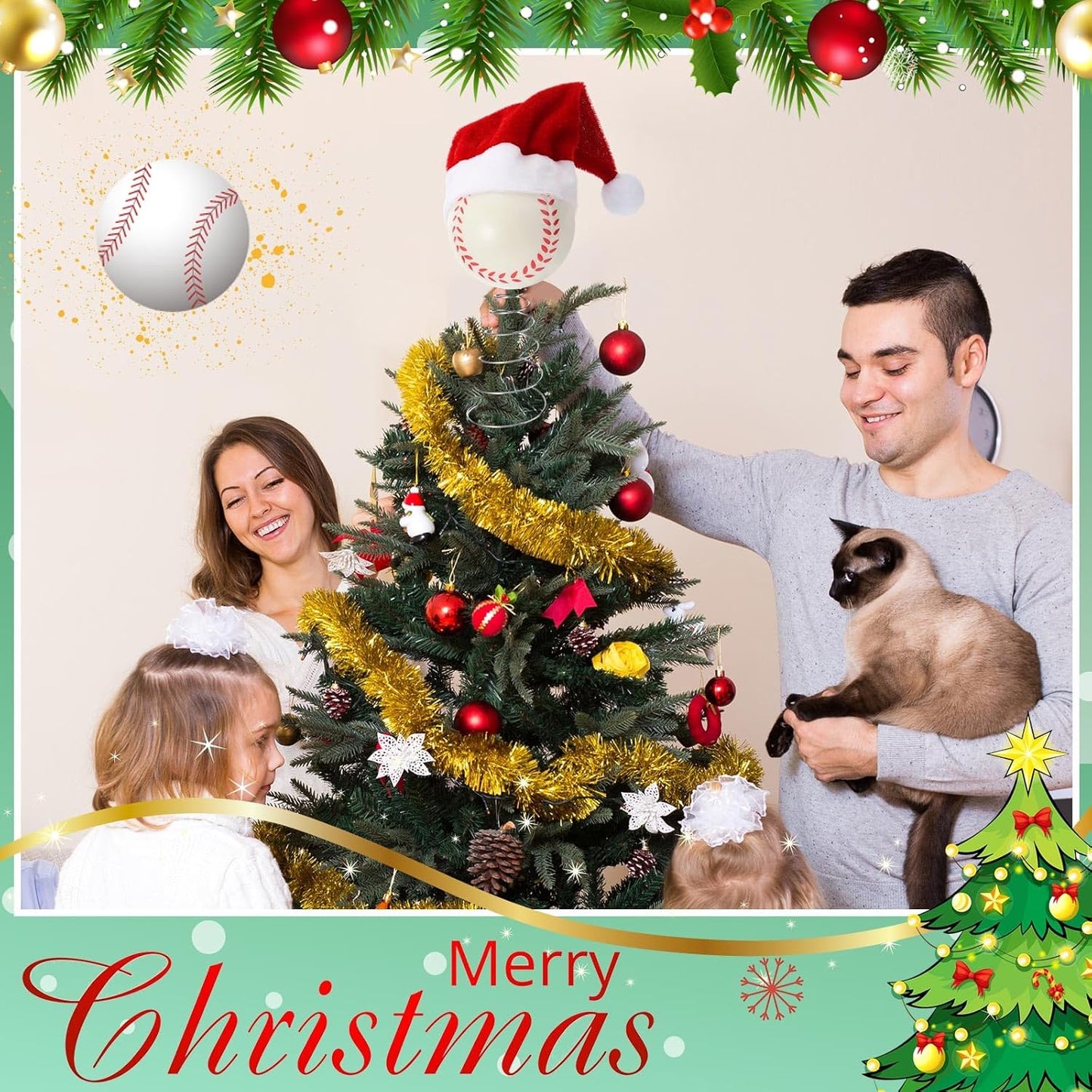 Soulchen 2.4 Inch Softball Christmas Tree Topper Ornament - Mini Tree Top Decor, Home Xmas Party & Tabletop Display - Gift for Men, Senior Fans, Players & Teams