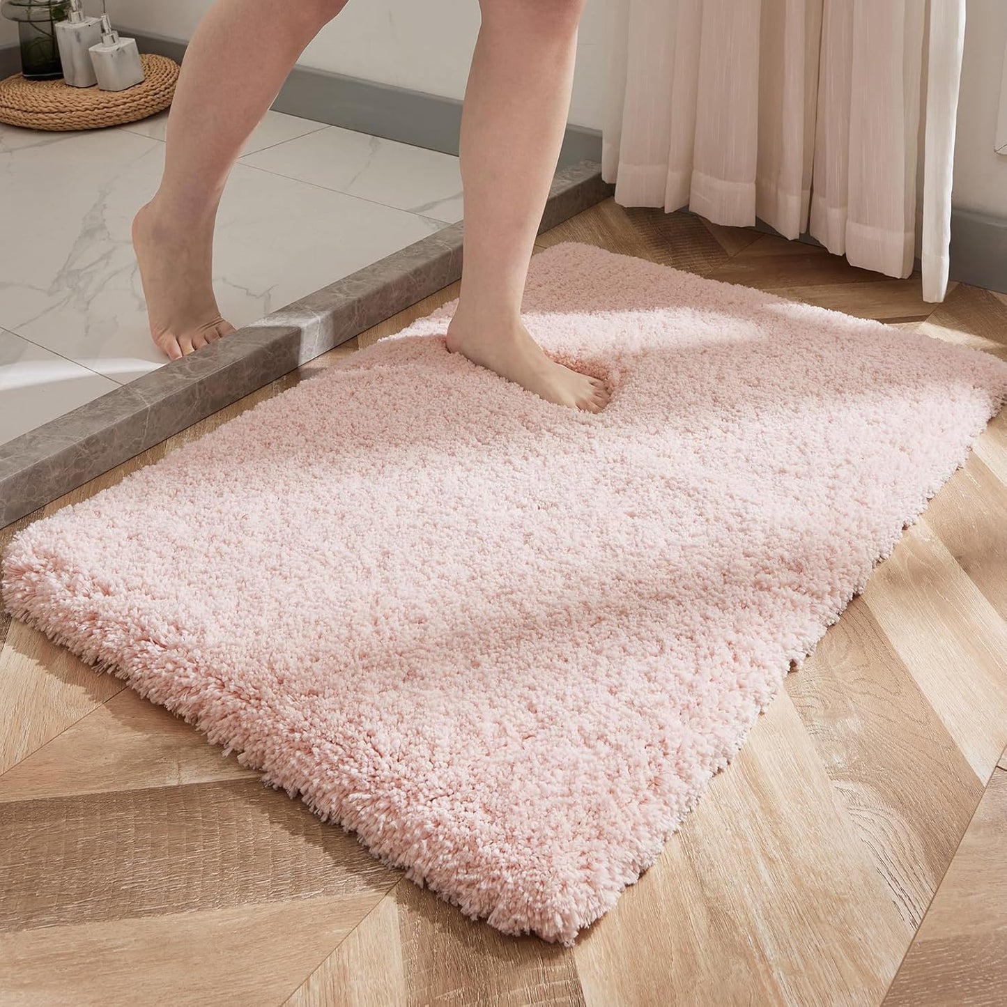 Pink Bathroom Rug 24x36 Non Slip Fluffy Bath Mat for Bathroom Floor Washable Plush Luxury Bath Rug for Tub Soft Shaggy Absorbent Shower Sink Mat