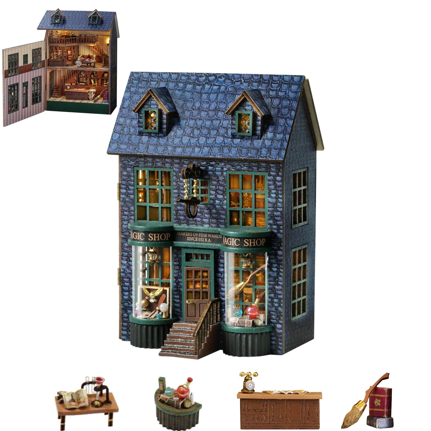 Kisoy DIY Miniature House Kit, Tiny House Building Kit with Furniture and LED Light for Adults and Teens, DIY Mini House Craft Kit, Decorations/Gifts for Family and Friends(Magic Shop)