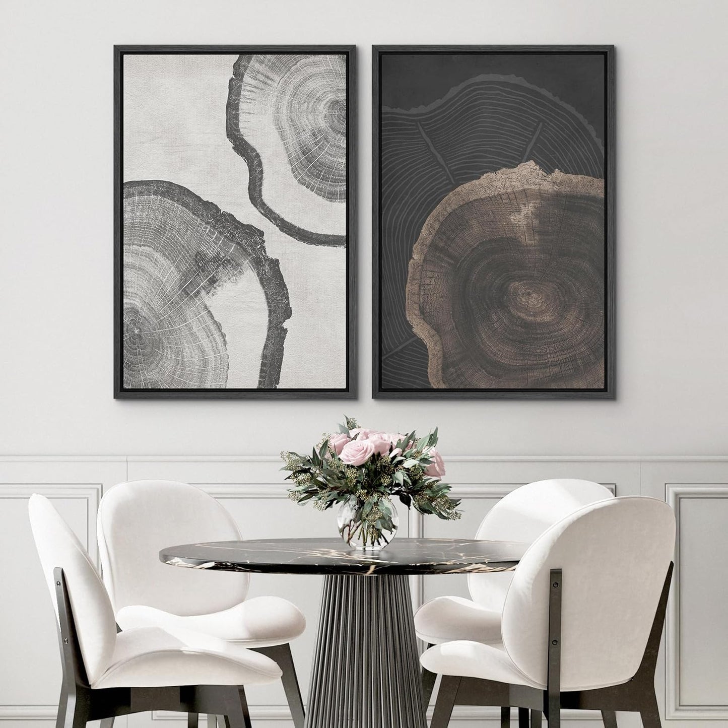 SIGNWIN Framed Canvas Print Wall Art Wood Tree Rings Abstract Illustrations Minimalist Modern Wall Art Neutral Boho Decor for Living Room, Bedroom, Office - 16"x24"x2 Black