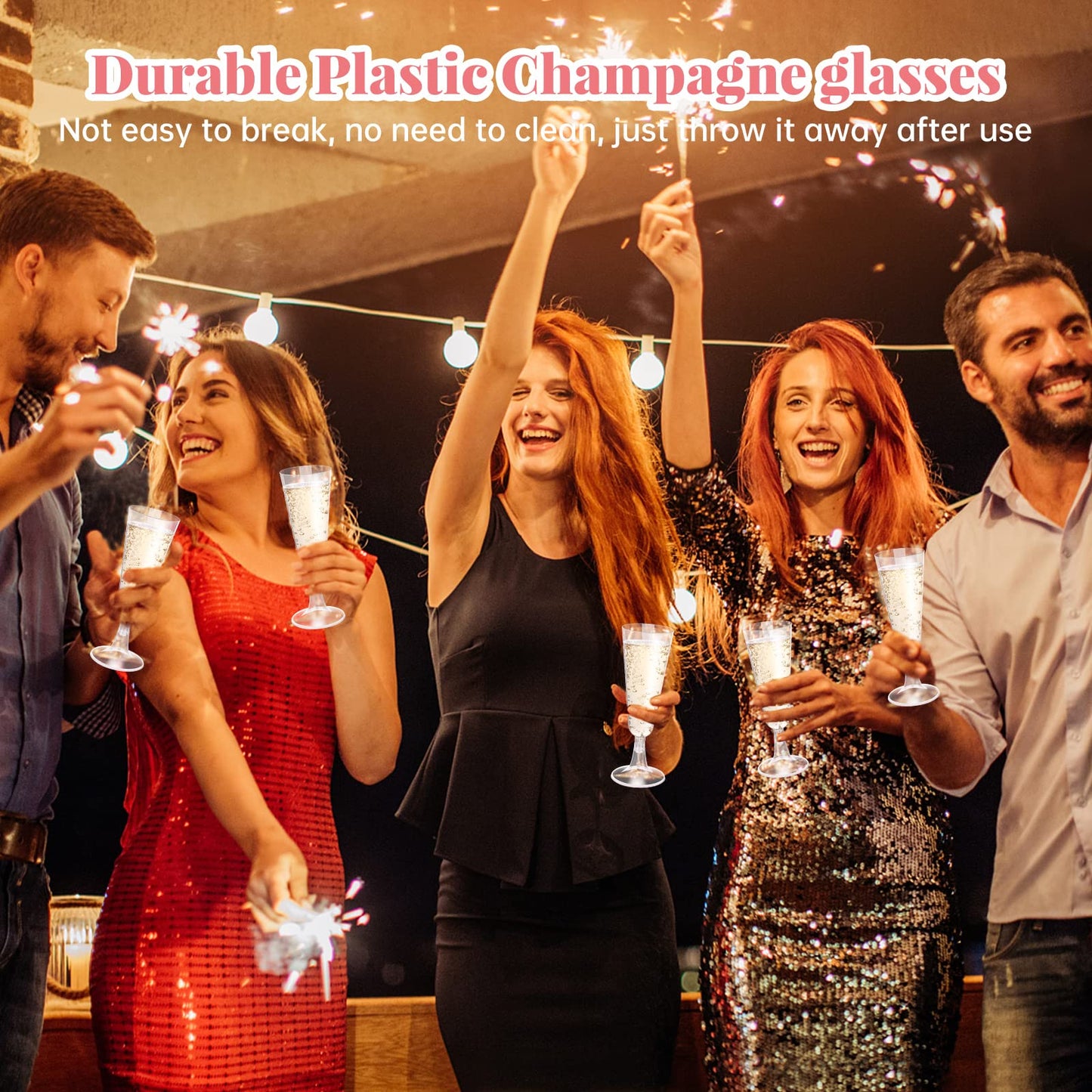 SUREHOME Plastic Champagne Flutes 40 Pack Disposable Champagne Glasses 5oz Clear Plastic Mimosa Glasses Wedding Cocktail Cups Bulk for New Years Eve Party Supplies 2025 Engagement Birthday Decorations