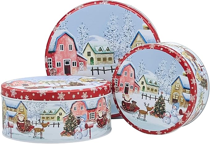 Pack of 3 Christmas Cookie Tins With Lids, Festive Holiday Cookie Tins for Treats & Gifts, Multipurpose Storage Container for Cookies, Snacks & More With Multicolor Christmas Wonderland Design