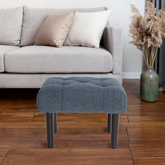 HOUCHICS Fur Padded Foot Stool, Small Ottoman Foot Rest with Wooden Legs,Modern Rectangle Chair Foot Rest Foot Step Stool for Living Room, Couch, Desk（Blue）