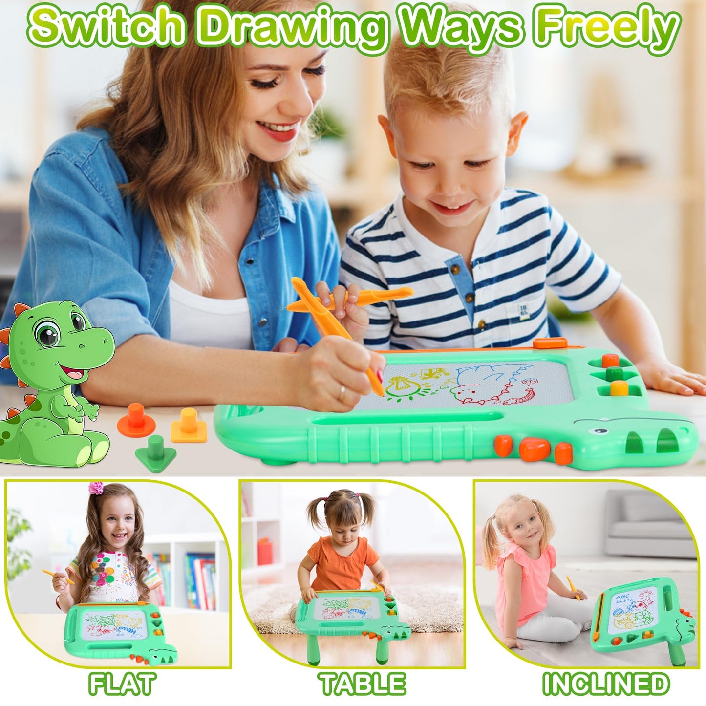 Toddler Toys 2-3, Dinosaur Magnetic Drawing Board Toys for 1 2 3 Year Old Boy Girls,Colorful Magna Sturdy Doodle Board Kids Toy, Etch Sketch Educational Toy for Toddlers 1-3 Christmas Birthday Gifts