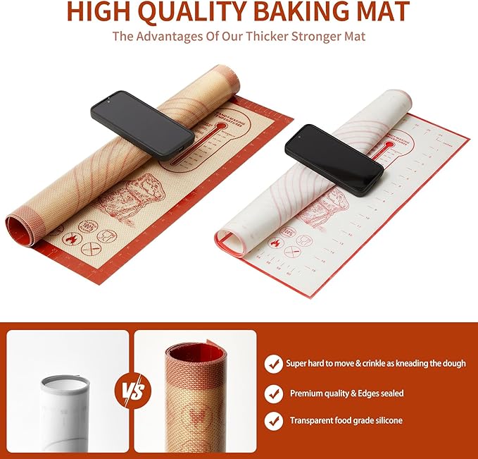 Silicone Baking Pastry Dough Mat - 32x24Inch Extra Large Cookie Bread Rolling Mats Sheet, Nonstick Kitchen Counter Kneading Board, Thick Reusable Pie Cookies Pizza Fondant Making Matt with Measurement