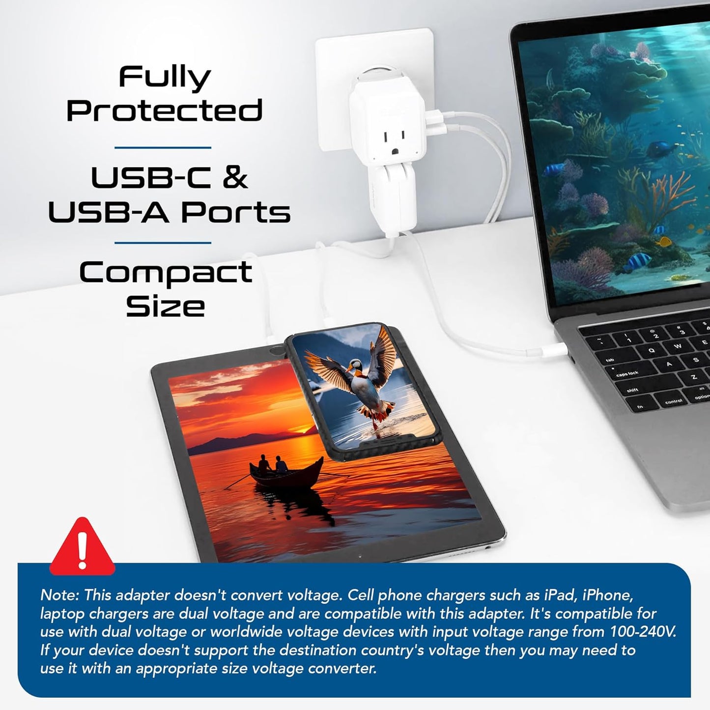Ceptics Israel, Jordan Power Plug Adapter Travel, 20W PD & QC, Safe Dual USB & USB-C 3.1A -2 USA Socket - Use in Jerusalem, Palestine, UAE - Includes Type H, Type C, Type G Swadapt Attachments