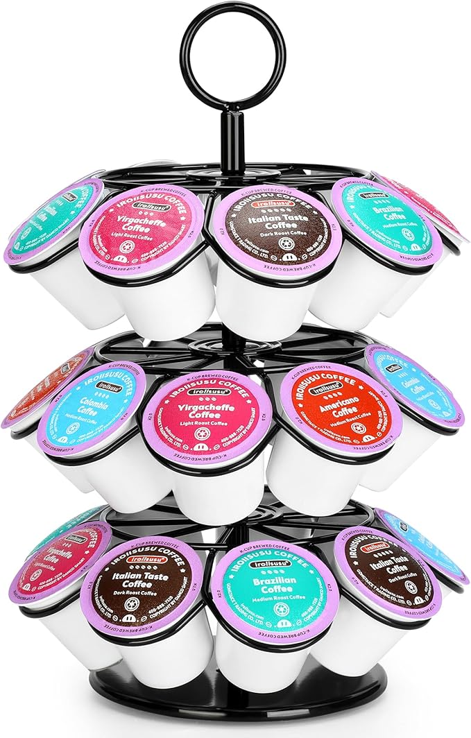 Coffee Pod Holder, Coffee Pod Carousel Holder Organizer（27 Pods, Kitchen Detachable Organizer for Countertop, Spins 360-Degrees Carousel